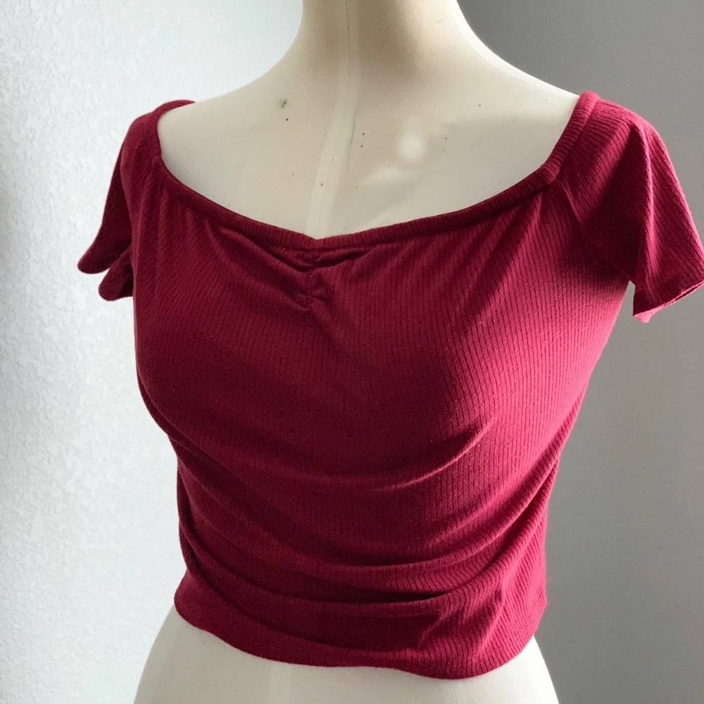 Off the shoulder maroon top
